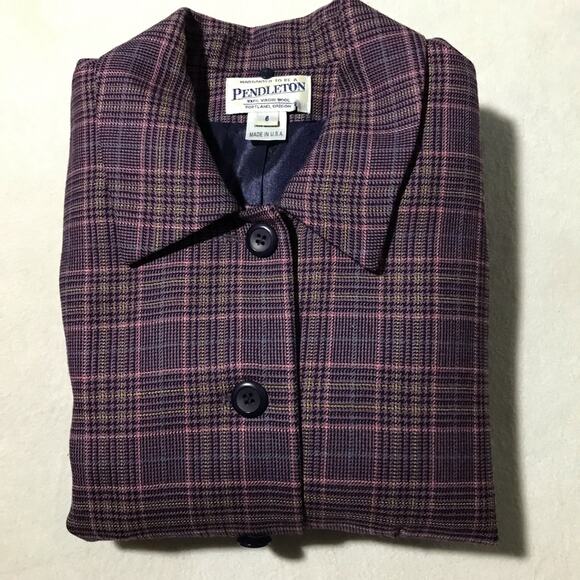 Pendleton virgin wool purple plaid womens 6 cropped full button blazer academia - Picture 9 of 9